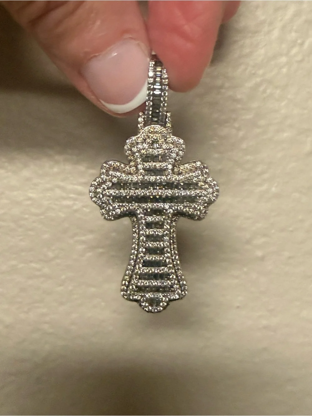 Delmar Jewelers Cross Baguette Iced Out Moissanite Pendant .925 Sterling Silve